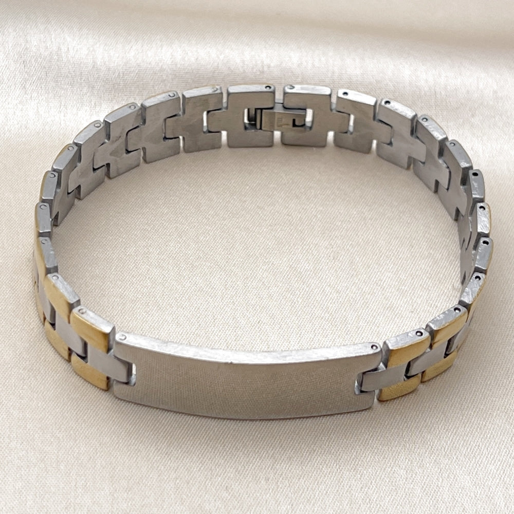 Stainless Steel Solid Bracelet, Polished, Two Tone