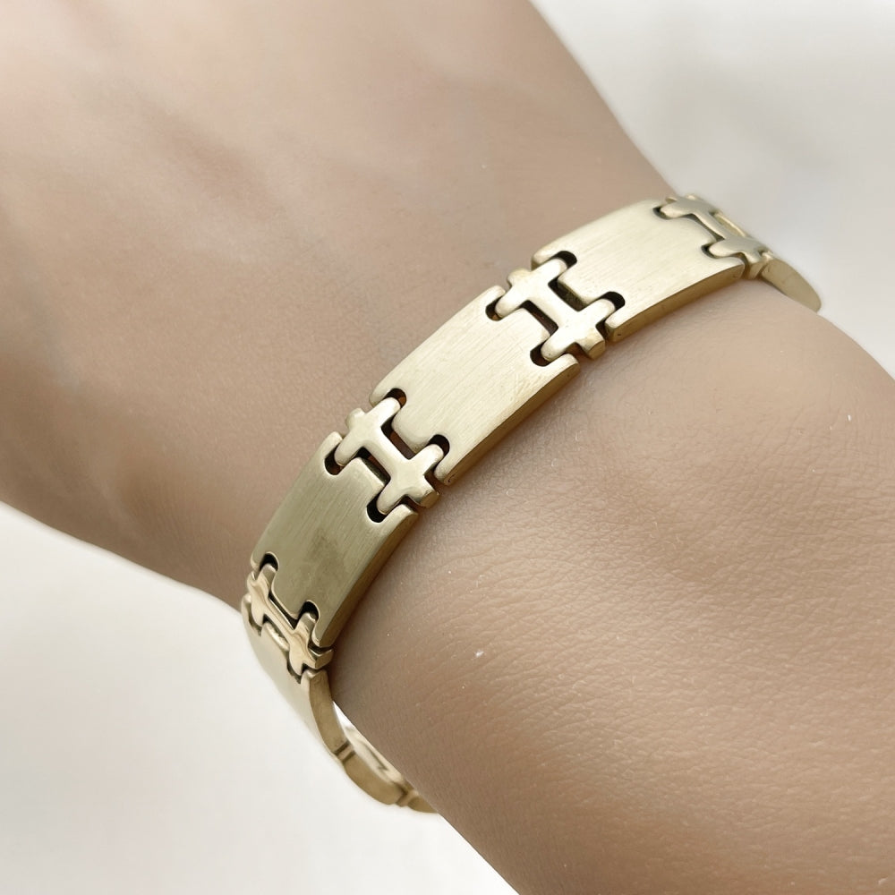 Stainless Steel Solid Bracelet, Polished, Golden Finish