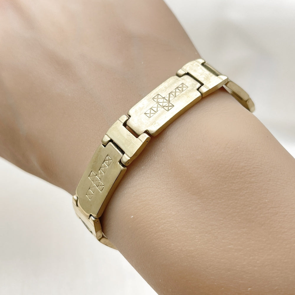 Stainless Steel Solid Bracelet, Cross Design, Polished, Golden Finish