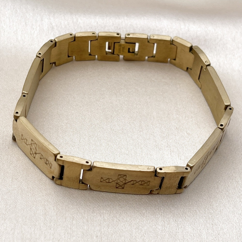 Stainless Steel Solid Bracelet, Cross Design, Polished, Golden Finish