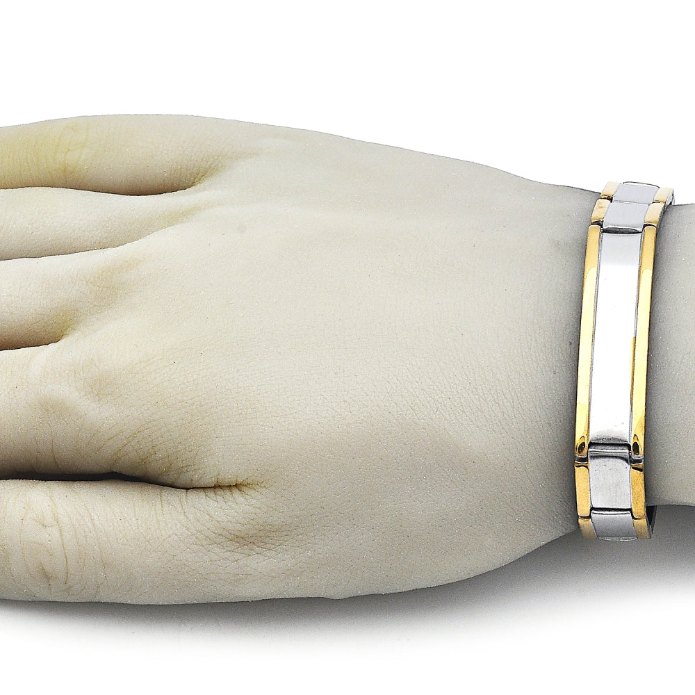 Stainless Steel Solid Bracelet, Polished, Two Tone