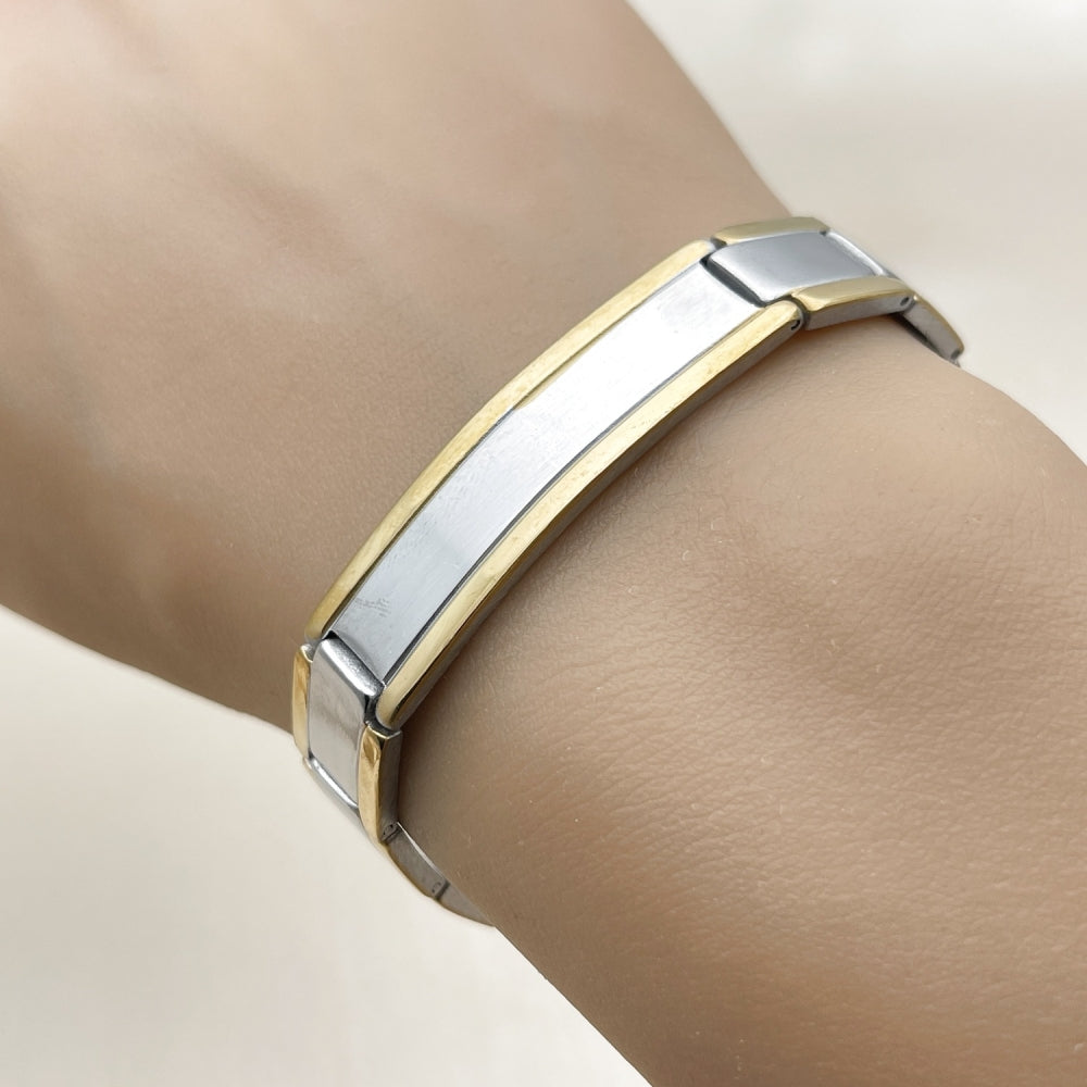 Stainless Steel Solid Bracelet, Polished, Two Tone