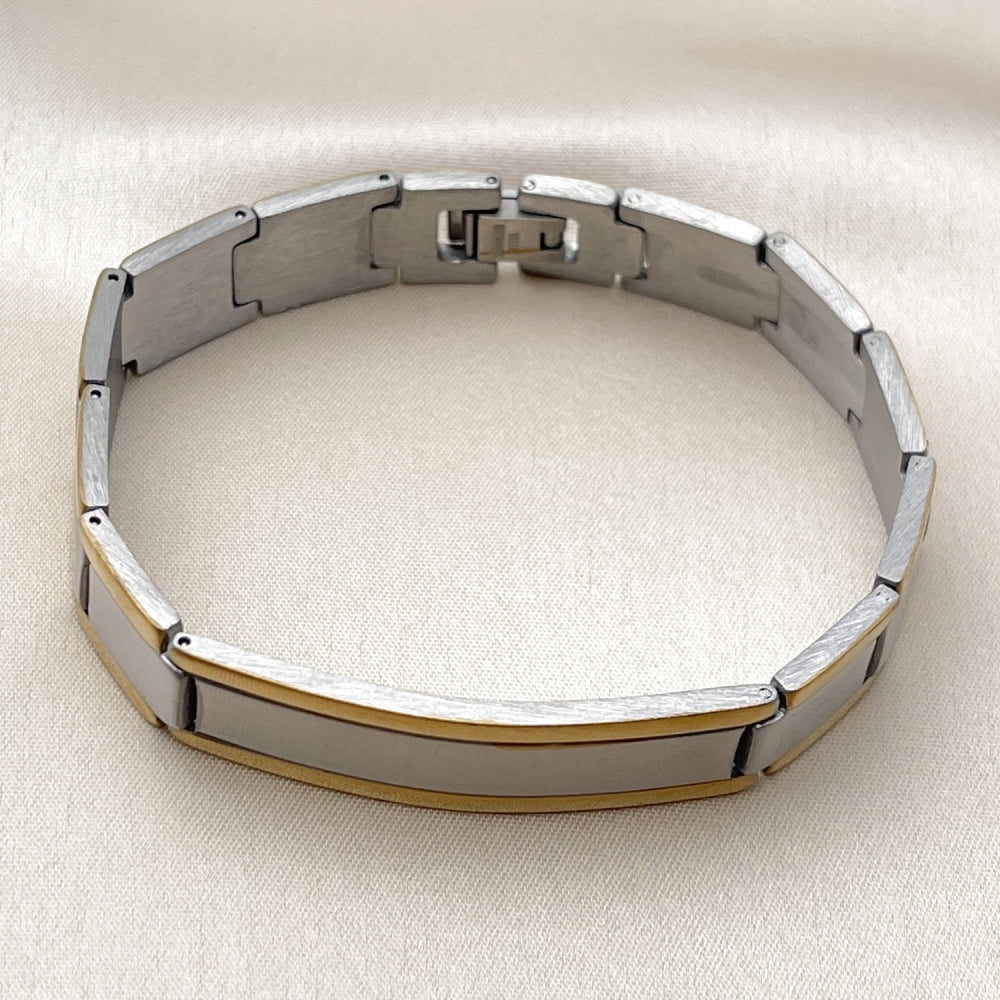 Stainless Steel Solid Bracelet, Polished, Two Tone