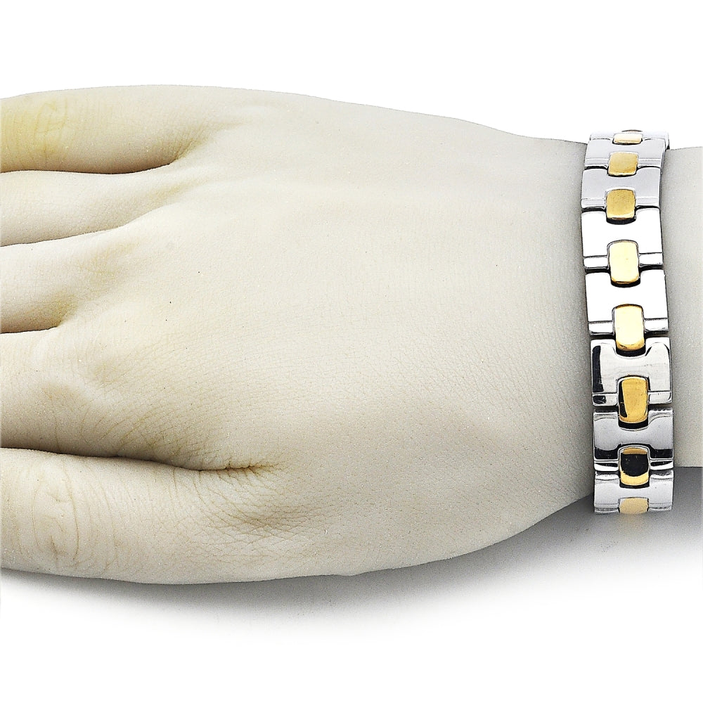 Stainless Steel Solid Bracelet, Polished, Two Tone