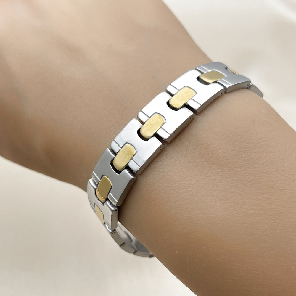 Stainless Steel Solid Bracelet, Polished, Two Tone