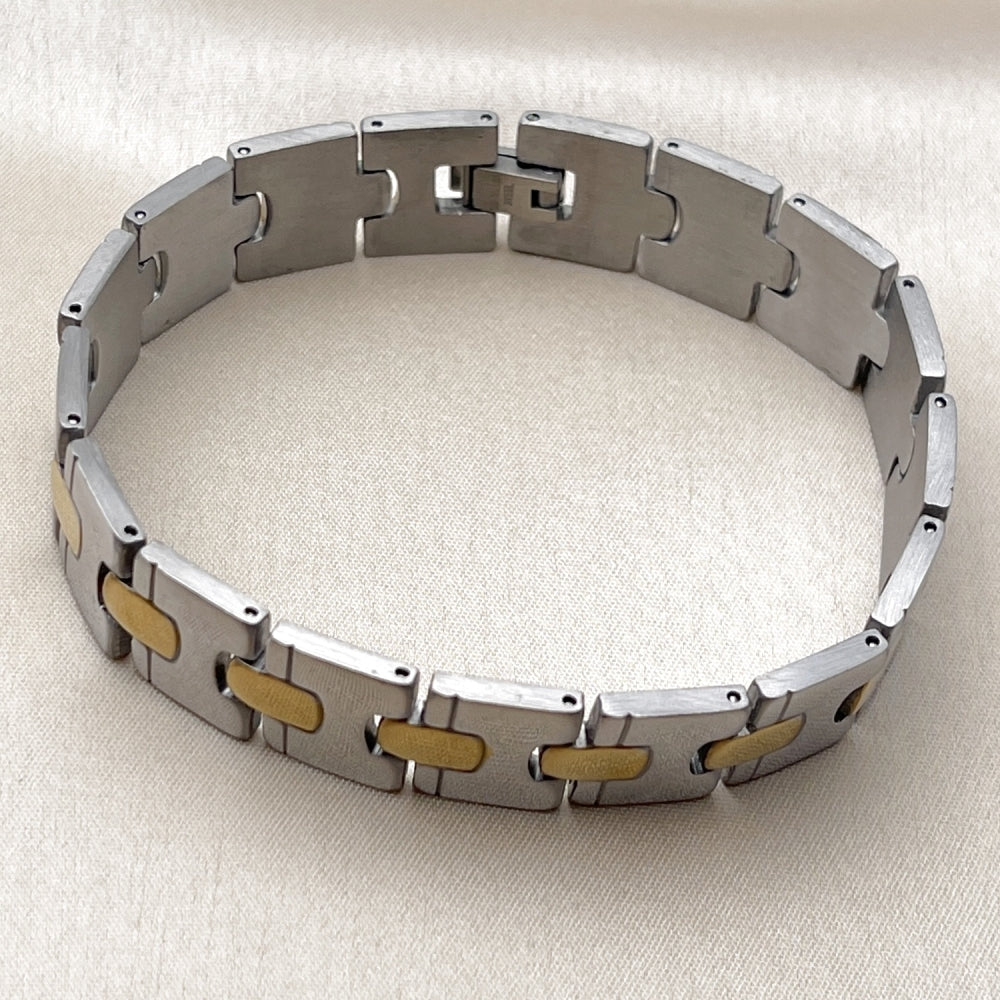 Stainless Steel Solid Bracelet, Polished, Two Tone