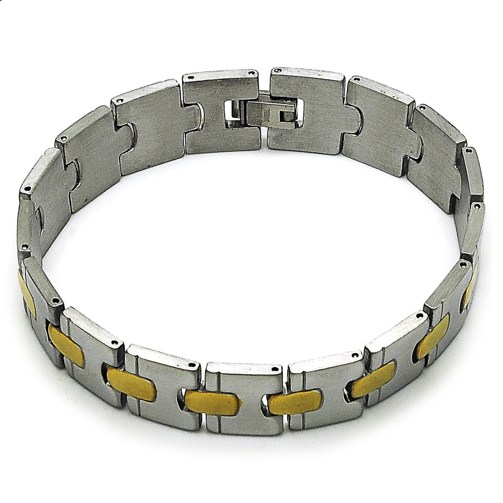 Stainless Steel Solid Bracelet, Polished, Two Tone