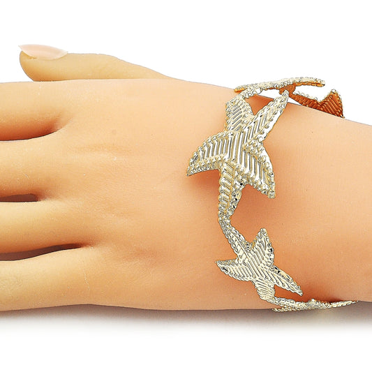 Oro Laminado Individual Bangle, Gold Filled Style Star Design, Diamond Cutting Finish, Golden Finish