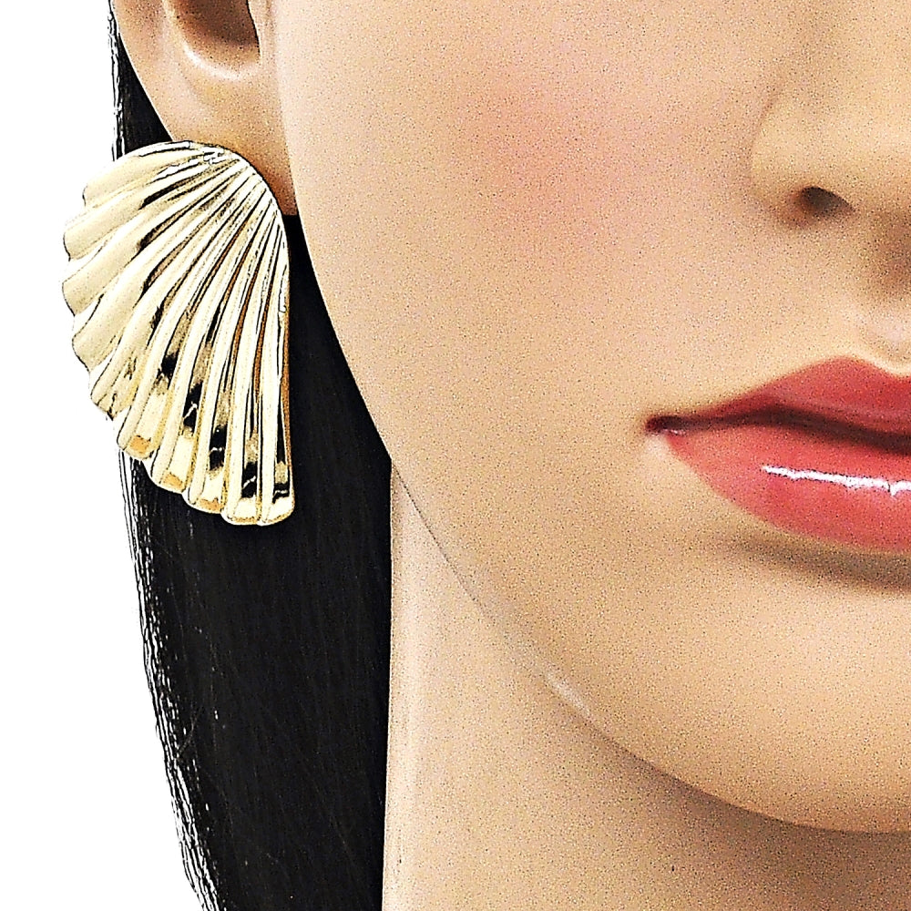 Oro Laminado Stud Earring, Gold Filled Style Shell Design, Polished, Golden Finish