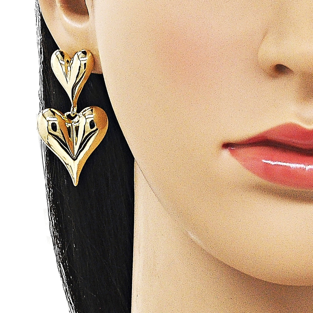 Oro Laminado Stud Earring, Gold Filled Style Heart Design, Polished, Golden Finish