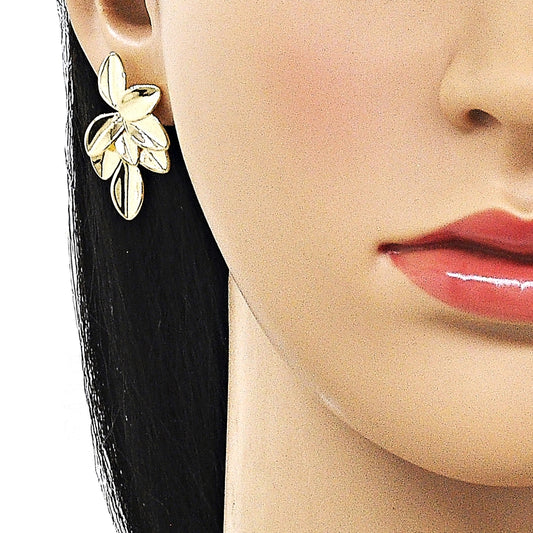 Oro Laminado Stud Earring, Gold Filled Style Leaf Design, Polished, Golden Finish