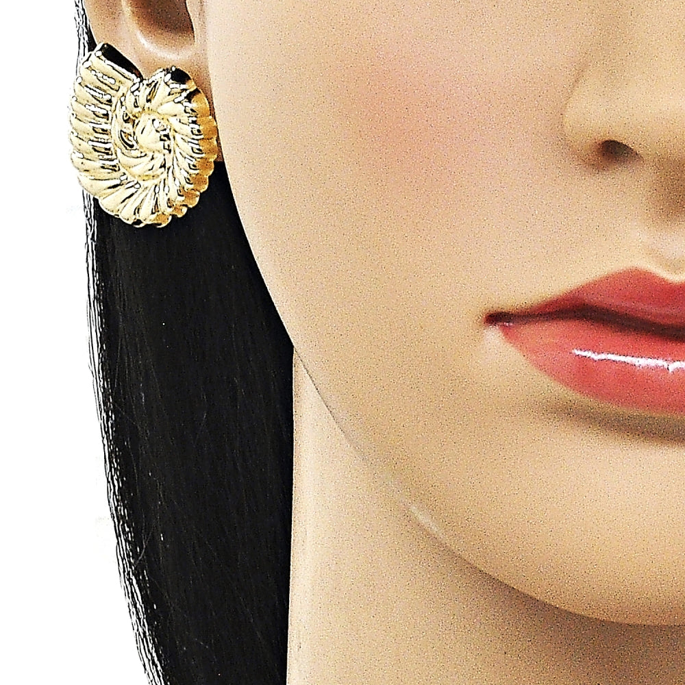 Oro Laminado Stud Earring, Gold Filled Style Snail Design, Polished, Golden Finish