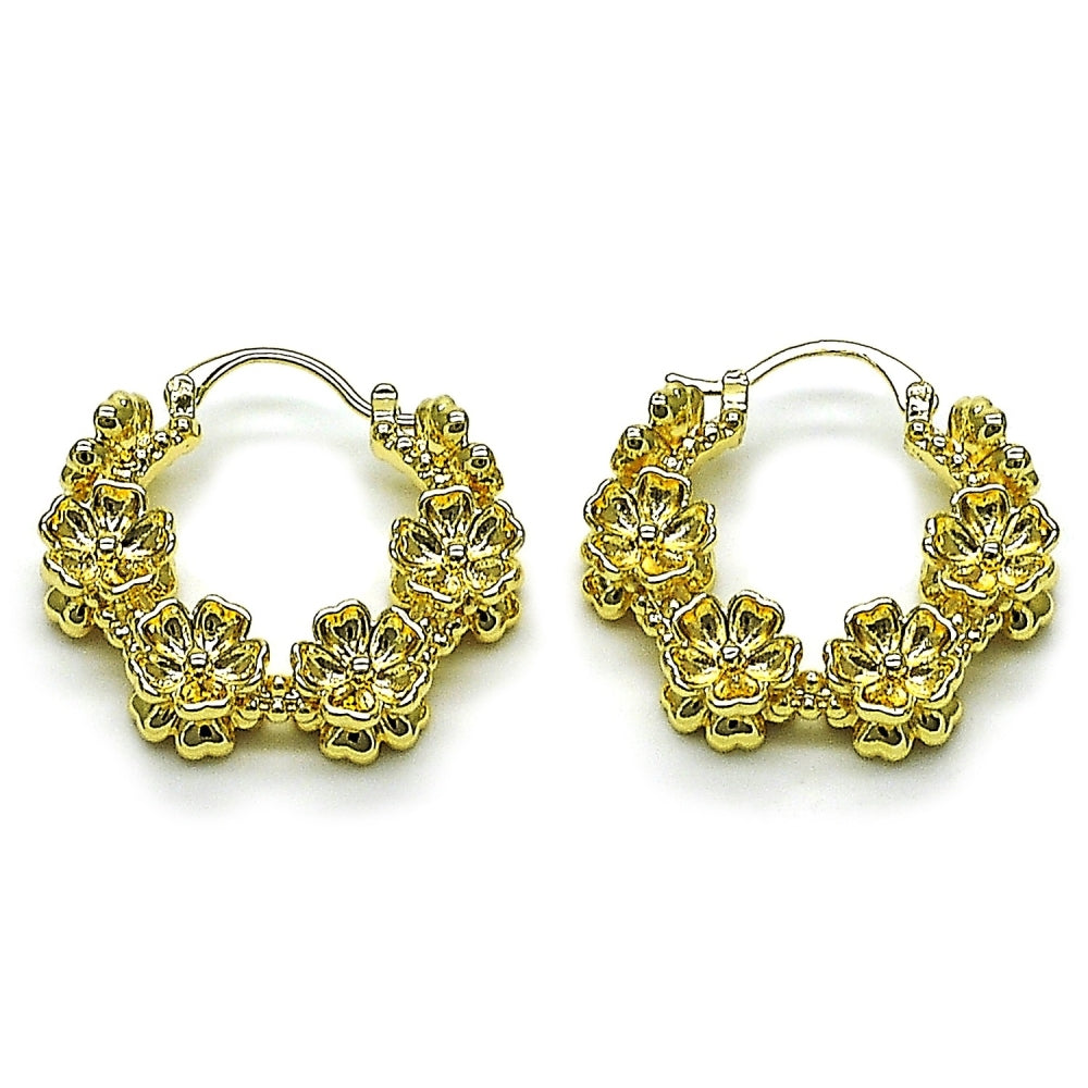 Oro Laminado Medium Hoop, Gold Filled Style Flower Design, Polished, Golden Finish