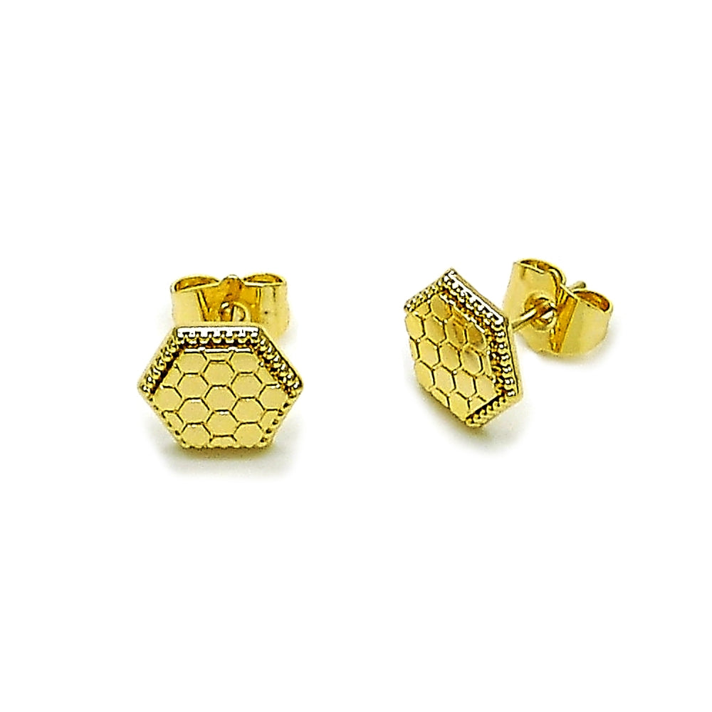 Oro Laminado Stud Earring, Gold Filled Style Diamond Cutting Finish, Golden Finish