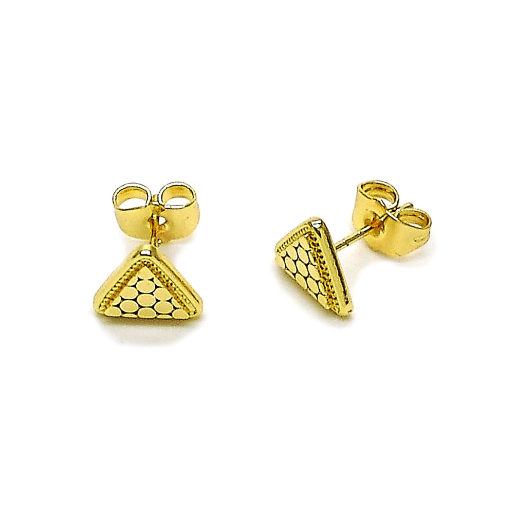 Oro Laminado Stud Earring, Gold Filled Style Diamond Cutting Finish, Golden Finish