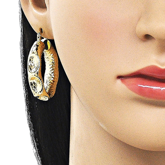 Oro Laminado Medium Hoop, Gold Filled Style Hollow Design, Diamond Cutting Finish, Golden Finish