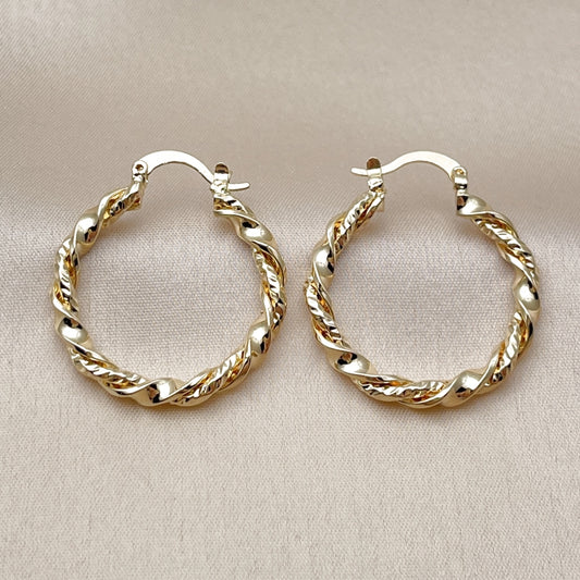 Oro Laminado Medium Hoop, Gold Filled Style Twist Design, Polished, Golden Finish