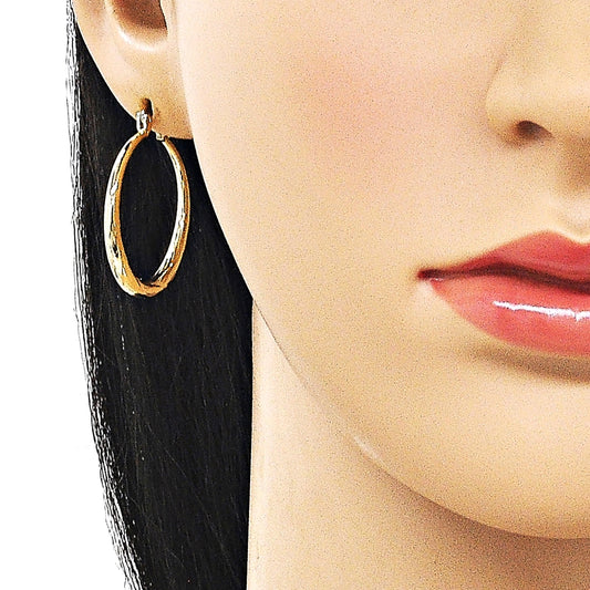 Oro Laminado Medium Hoop, Gold Filled Style Hollow Design, Diamond Cutting Finish, Golden Finish