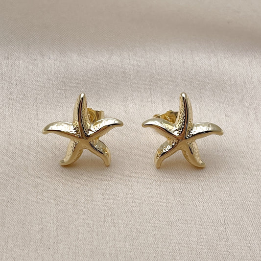Oro Laminado Stud Earring, Gold Filled Style Star and Hollow Design, Polished, Golden Finish
