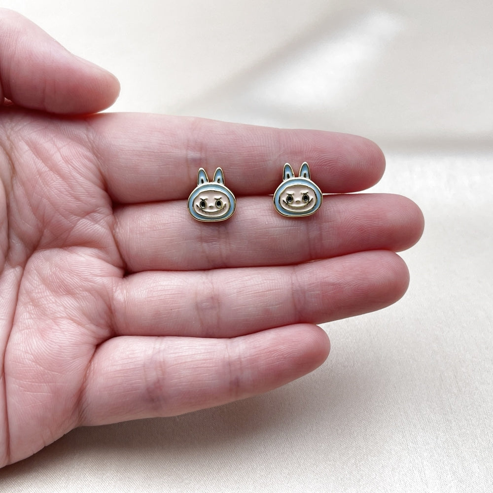 Oro Laminado Stud Earring, Gold Filled Style Turquoise Enamel Finish, Golden Finish