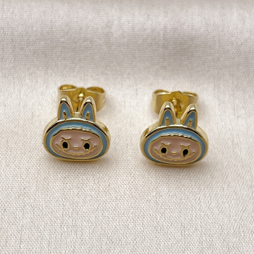 Oro Laminado Stud Earring, Gold Filled Style Turquoise Enamel Finish, Golden Finish