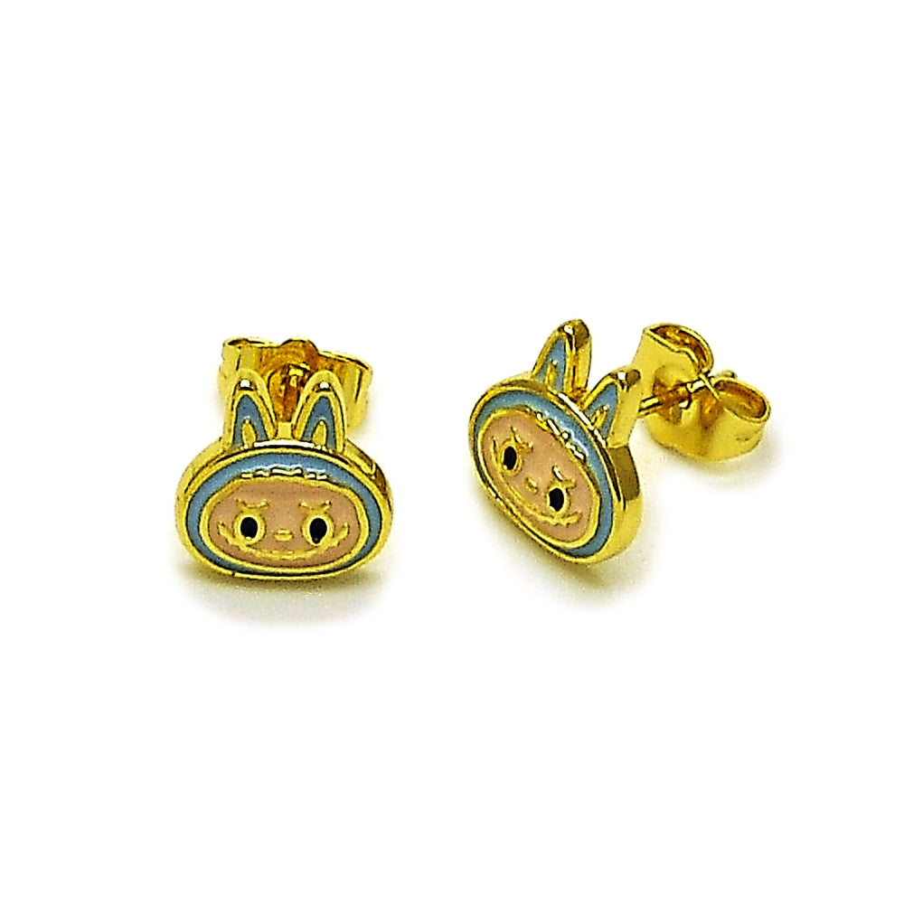 Oro Laminado Stud Earring, Gold Filled Style Turquoise Enamel Finish, Golden Finish
