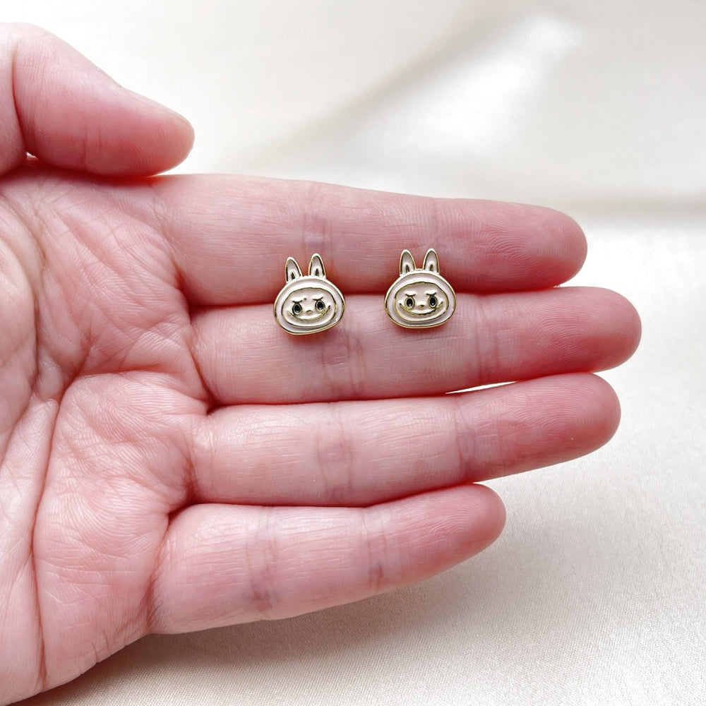 Oro Laminado Stud Earring, Gold Filled Style Pink Enamel Finish, Golden Finish