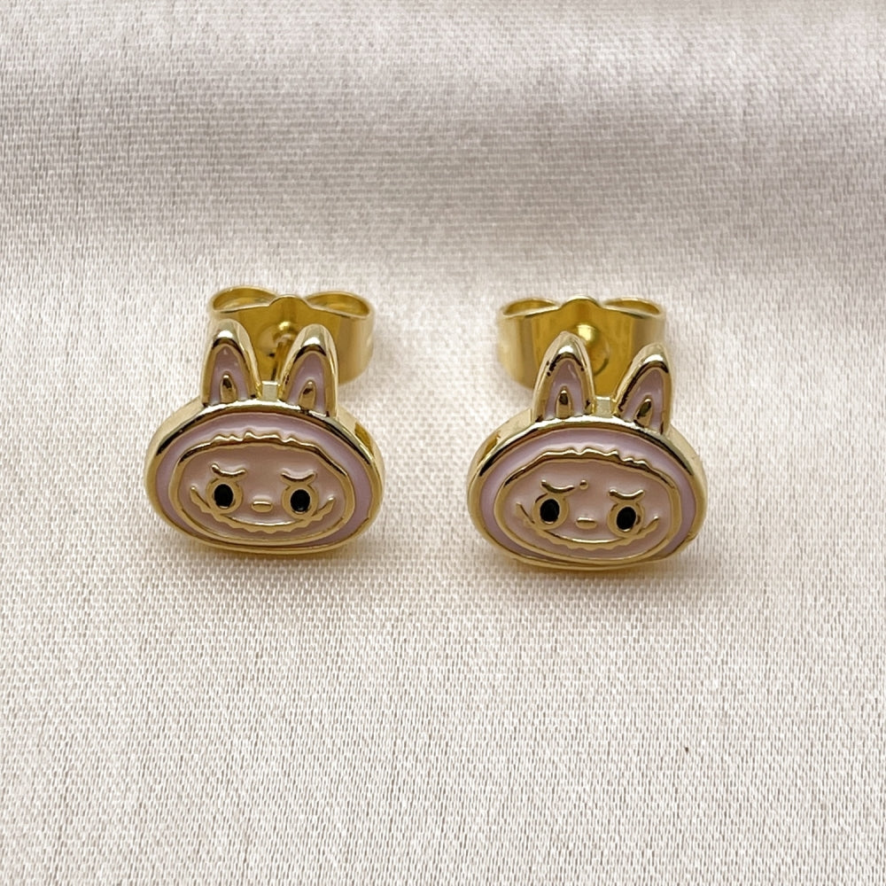 Oro Laminado Stud Earring, Gold Filled Style Pink Enamel Finish, Golden Finish