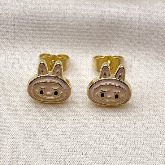 Oro Laminado Stud Earring, Gold Filled Style Pink Enamel Finish, Golden Finish