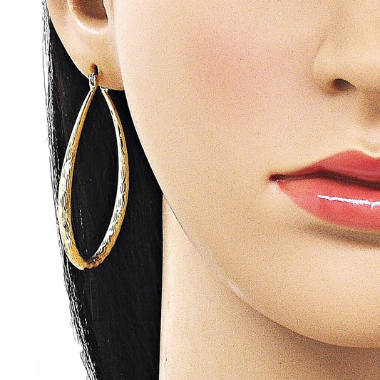 Oro Laminado Medium Hoop, Gold Filled Style Hollow Design, Diamond Cutting Finish, Golden Finish