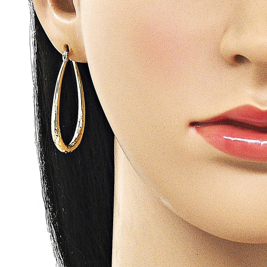 Oro Laminado Medium Hoop, Gold Filled Style Hollow Design, Diamond Cutting Finish, Golden Finish