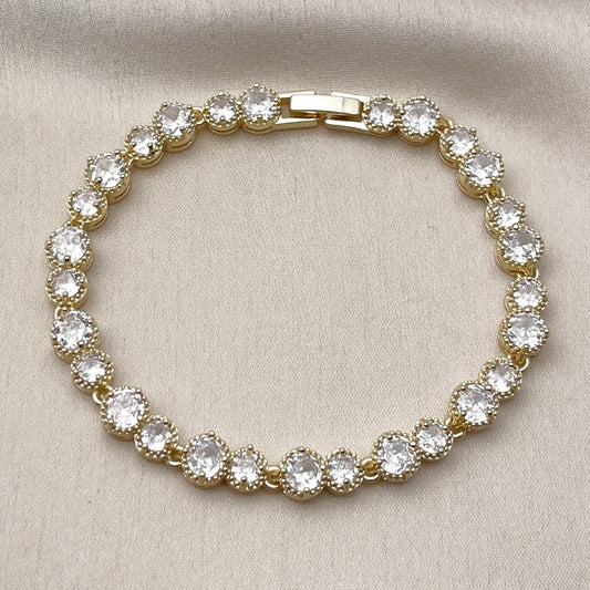 Oro Laminado Tennis Bracelet, Gold Filled Style with White Cubic Zirconia, Polished, Golden Finish