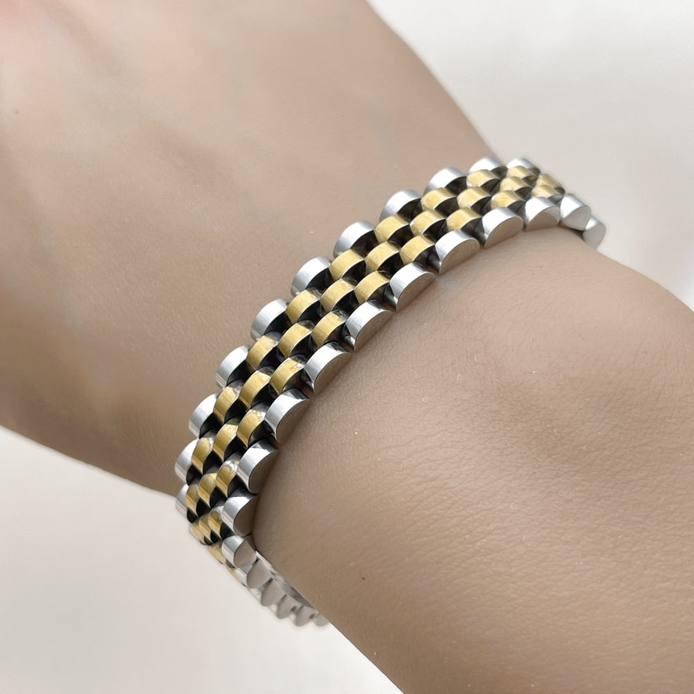 Stainless Steel Solid Bracelet, Polished, Two Tone