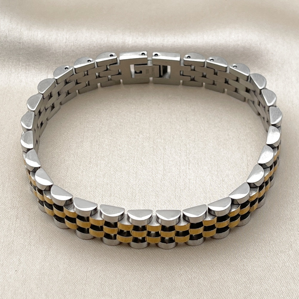 Stainless Steel Solid Bracelet, Polished, Two Tone
