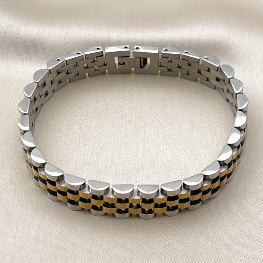 Stainless Steel Solid Bracelet, Polished, Two Tone