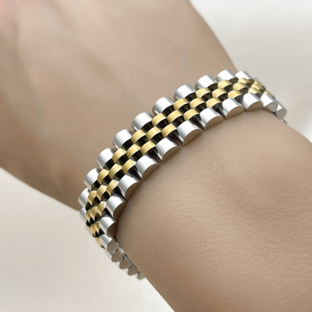 Stainless Steel Solid Bracelet, Polished, Two Tone
