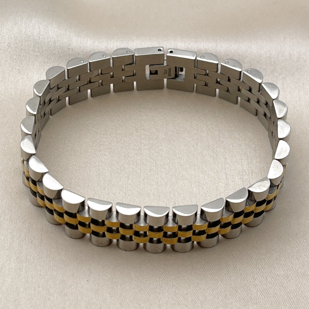 Stainless Steel Solid Bracelet, Polished, Two Tone