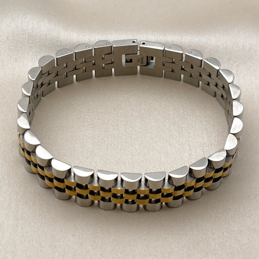 Stainless Steel Solid Bracelet, Polished, Two Tone
