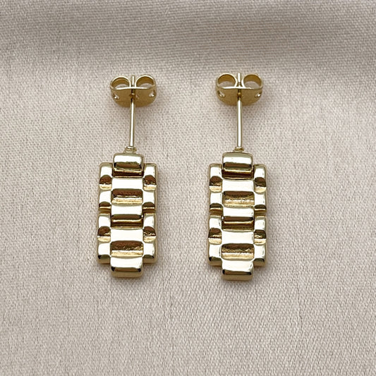 Oro Laminado Stud Earring, Gold Filled Style Belt Buckle Design, Polished, Golden Finish