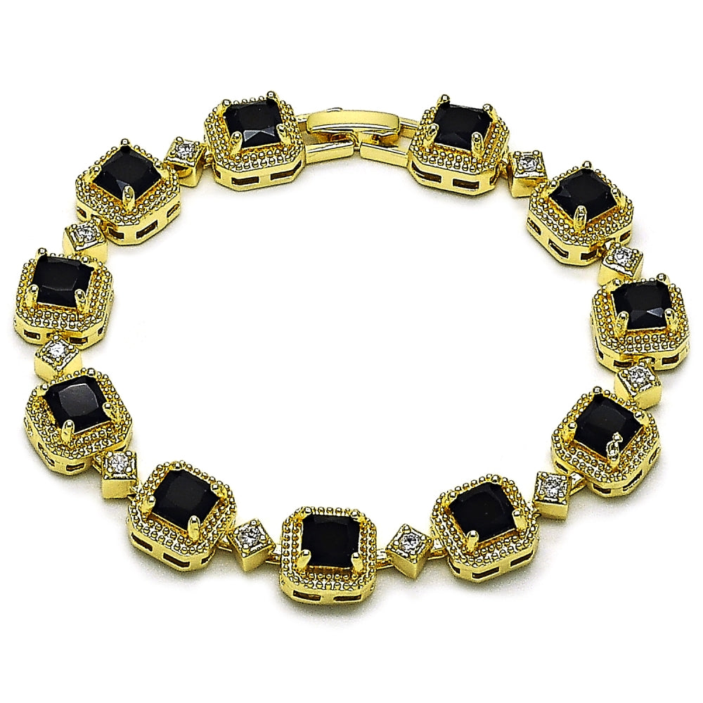 Oro Laminado Tennis Bracelet, Gold Filled Style Cluster Design, with Multicolor and White Cubic Zirconia, Matte Finish, Golden Finish