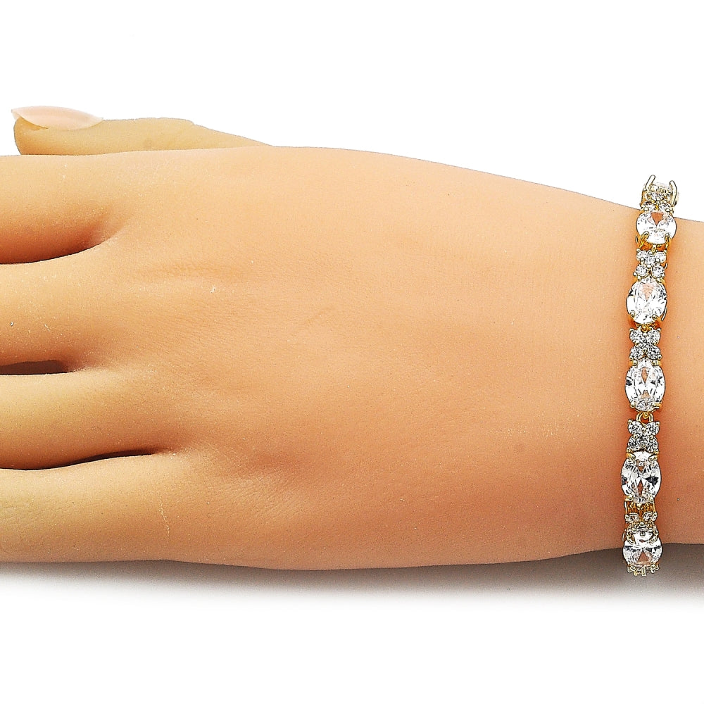 Oro Laminado Tennis Bracelet, Gold Filled Style with White Cubic Zirconia, Polished, Golden Finish
