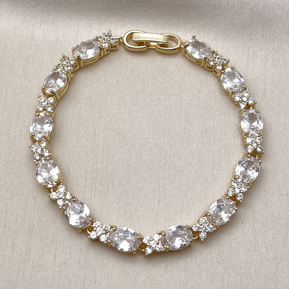 Oro Laminado Tennis Bracelet, Gold Filled Style with White Cubic Zirconia, Polished, Golden Finish