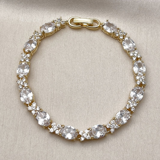 Oro Laminado Tennis Bracelet, Gold Filled Style with White Cubic Zirconia, Polished, Golden Finish