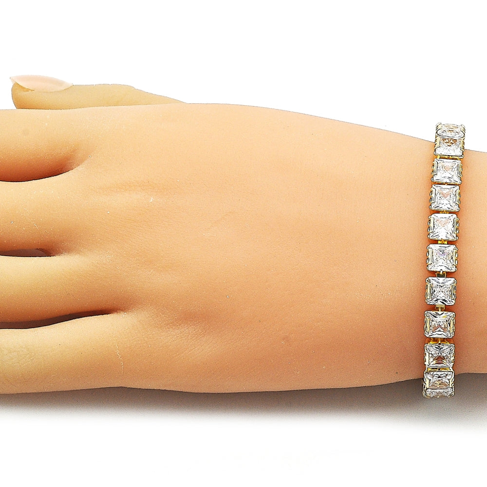 Oro Laminado Tennis Bracelet, Gold Filled Style with White Cubic Zirconia, Polished, Golden Finish
