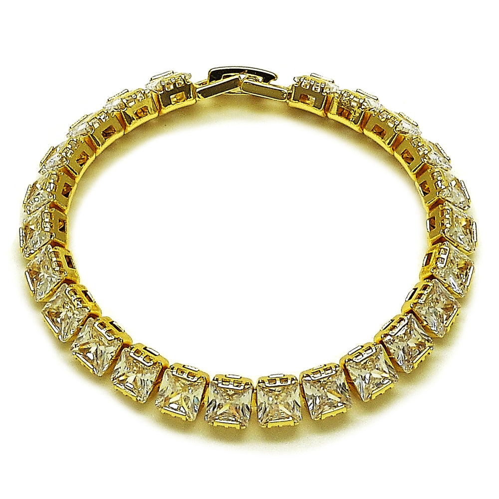 Oro Laminado Tennis Bracelet, Gold Filled Style with White Cubic Zirconia, Polished, Golden Finish