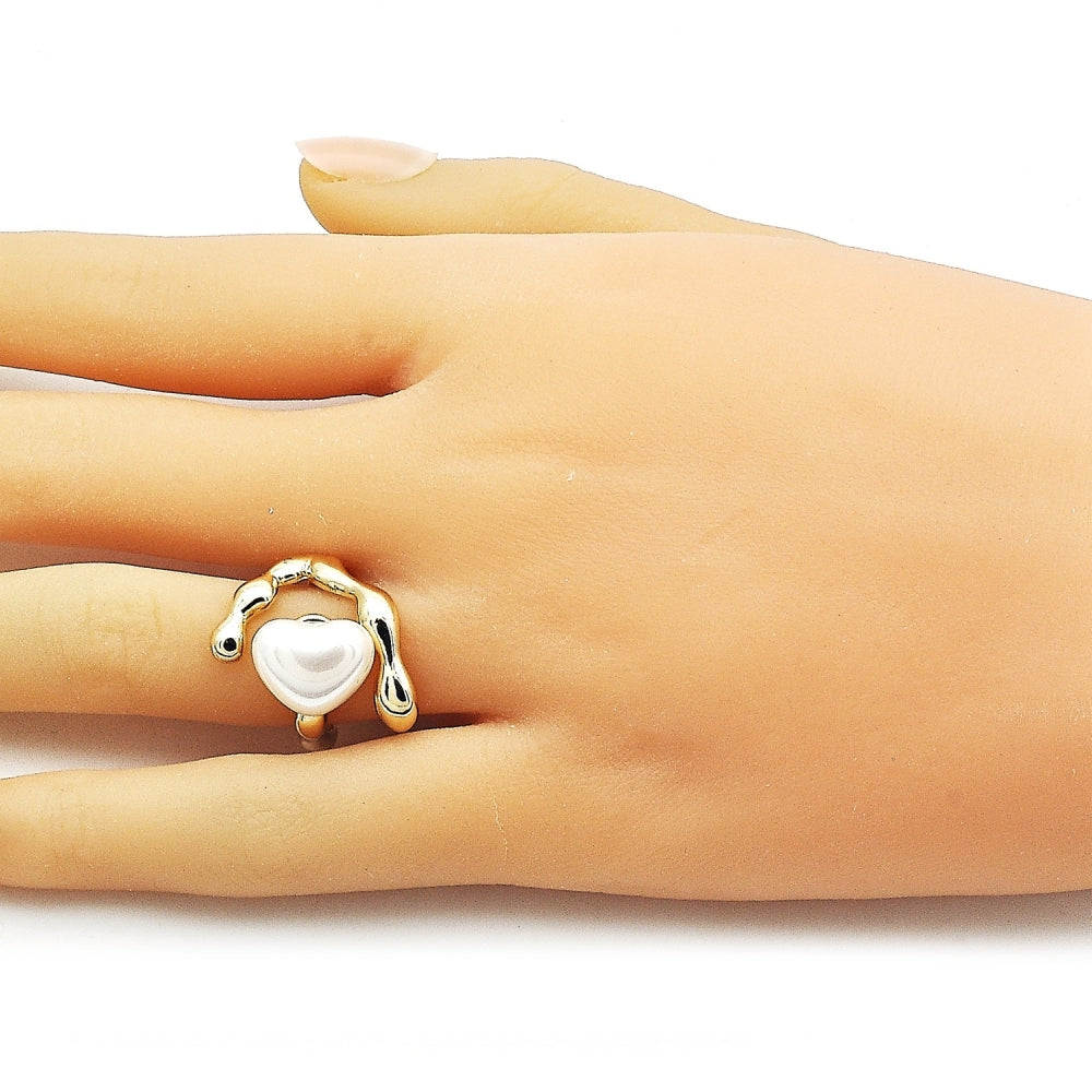Oro Laminado Multi Stone Ring, Gold Filled Style Heart Design, with Ivory Mother of Pearl, Polished, Golden Finish
