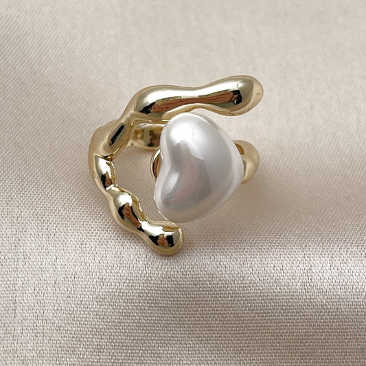 Oro Laminado Multi Stone Ring, Gold Filled Style Heart Design, with Ivory Mother of Pearl, Polished, Golden Finish