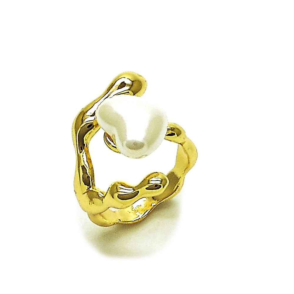 Oro Laminado Multi Stone Ring, Gold Filled Style Heart Design, with Ivory Mother of Pearl, Polished, Golden Finish