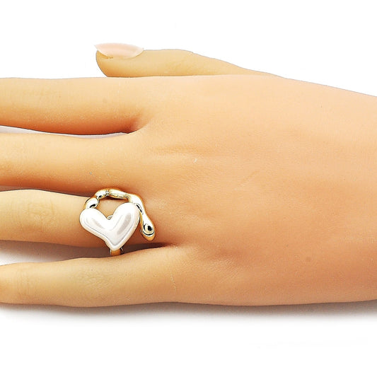 Oro Laminado Multi Stone Ring, Gold Filled Style Heart Design, with Ivory Mother of Pearl, Polished, Golden Finish
