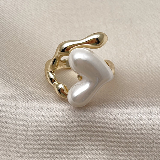 Oro Laminado Multi Stone Ring, Gold Filled Style Heart Design, with Ivory Mother of Pearl, Polished, Golden Finish